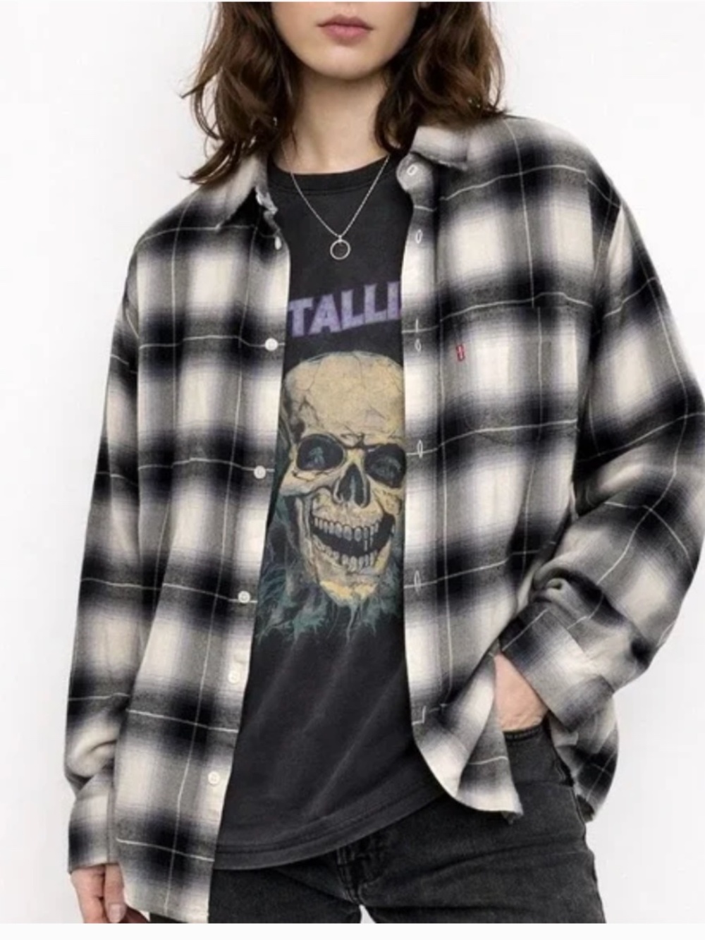 Levi's Plaid Oversized Flannel Shirt in Black & Cream